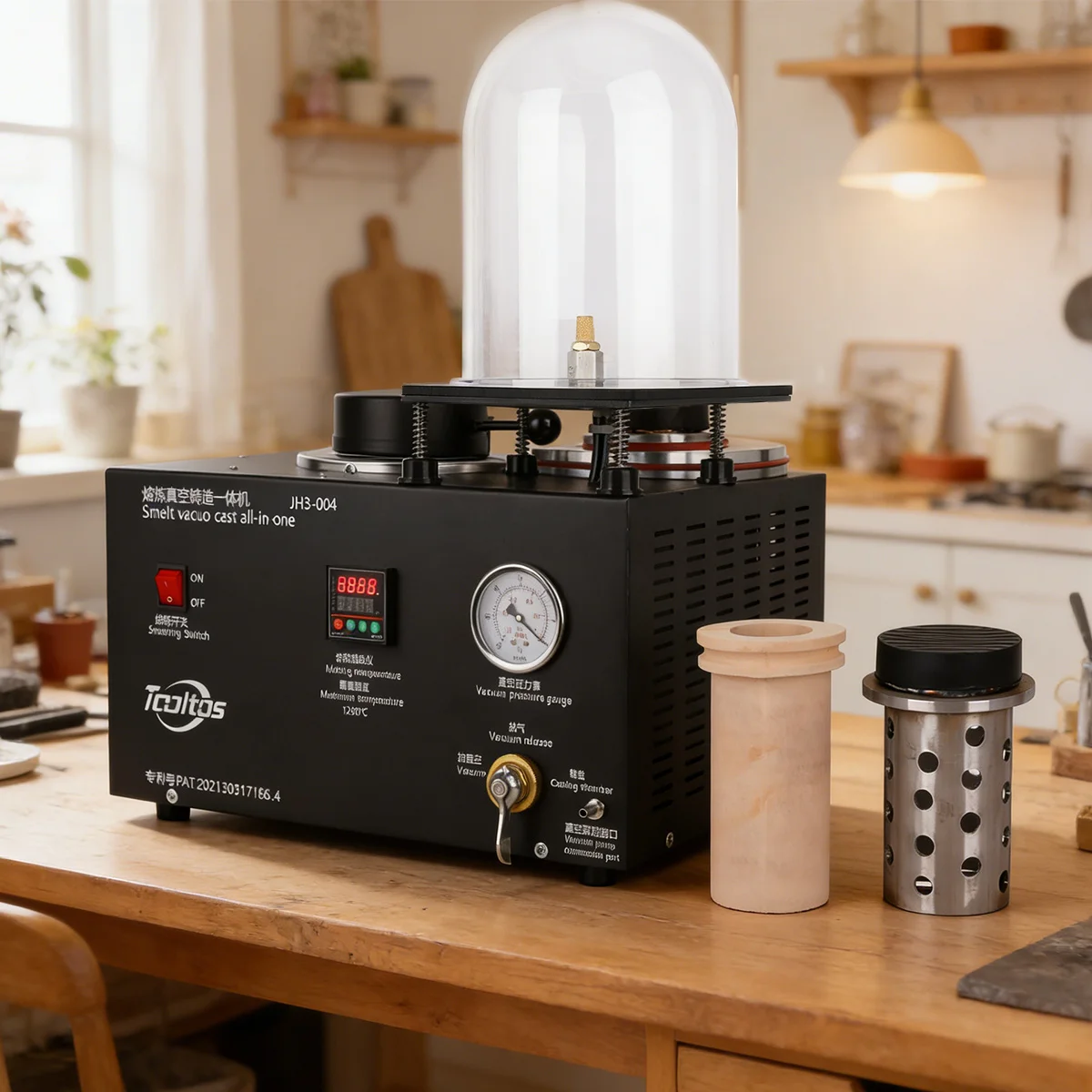 

TOOLTOS 1150℃ Digital Metal Casting Furnace Vacuum Gold Silver Melting Machine Set with Ceramic Crucible for Jewelry