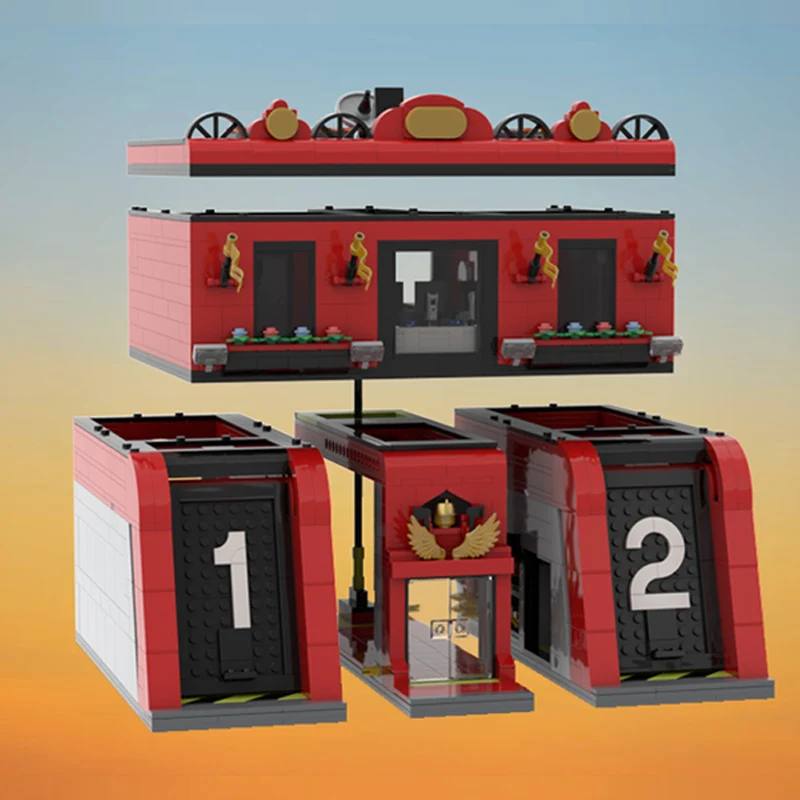 مدينة شارع عرض نموذج MOC قوالب بناء مركز محطة الإطفاء وحدات التكنولوجيا الأطفال هدايا العيد تجميع اللعب البدلة
