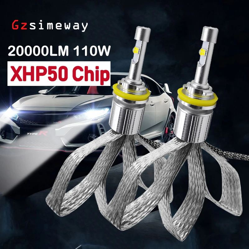 2PCS Car Light H1 H7 LED Bulbs H4 H8 H11 9012 9005 HB3 HB4 Auto Headlamp 20000LM XHP50 Chip 6000K H3 H27 Fog Lamp 4300K,No fan