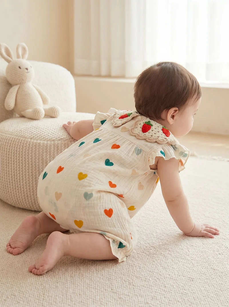 Baby Rompers 0-24M Summer Carrot Girls One Piece Sweet Love Toddler Jumpsuit Thin Ventilate Infant Clothes