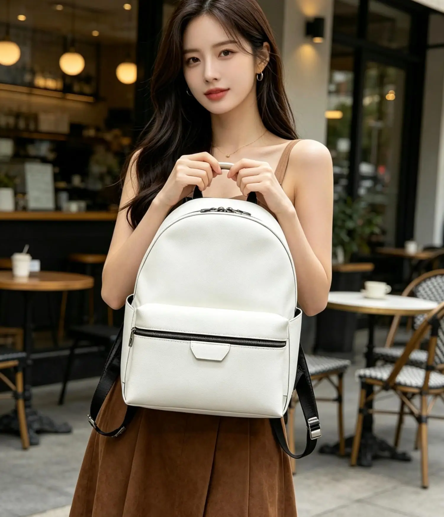 

Minimalist Off White Women Backpack Classic Top Handle Shoulder Bag Versatile Daily Backpack for Office
