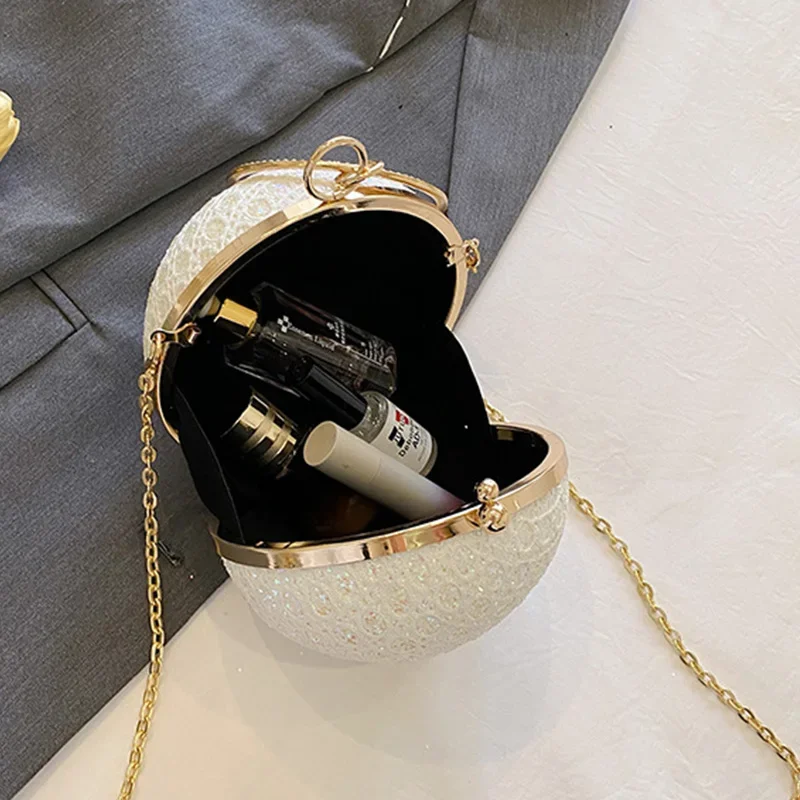 Evening Bags 2023 Mini Cosmetic Bag Pink Sequined Circular Handbag Diamond Banquet Clutch Women Spherical Shoulder Crossbody Bag