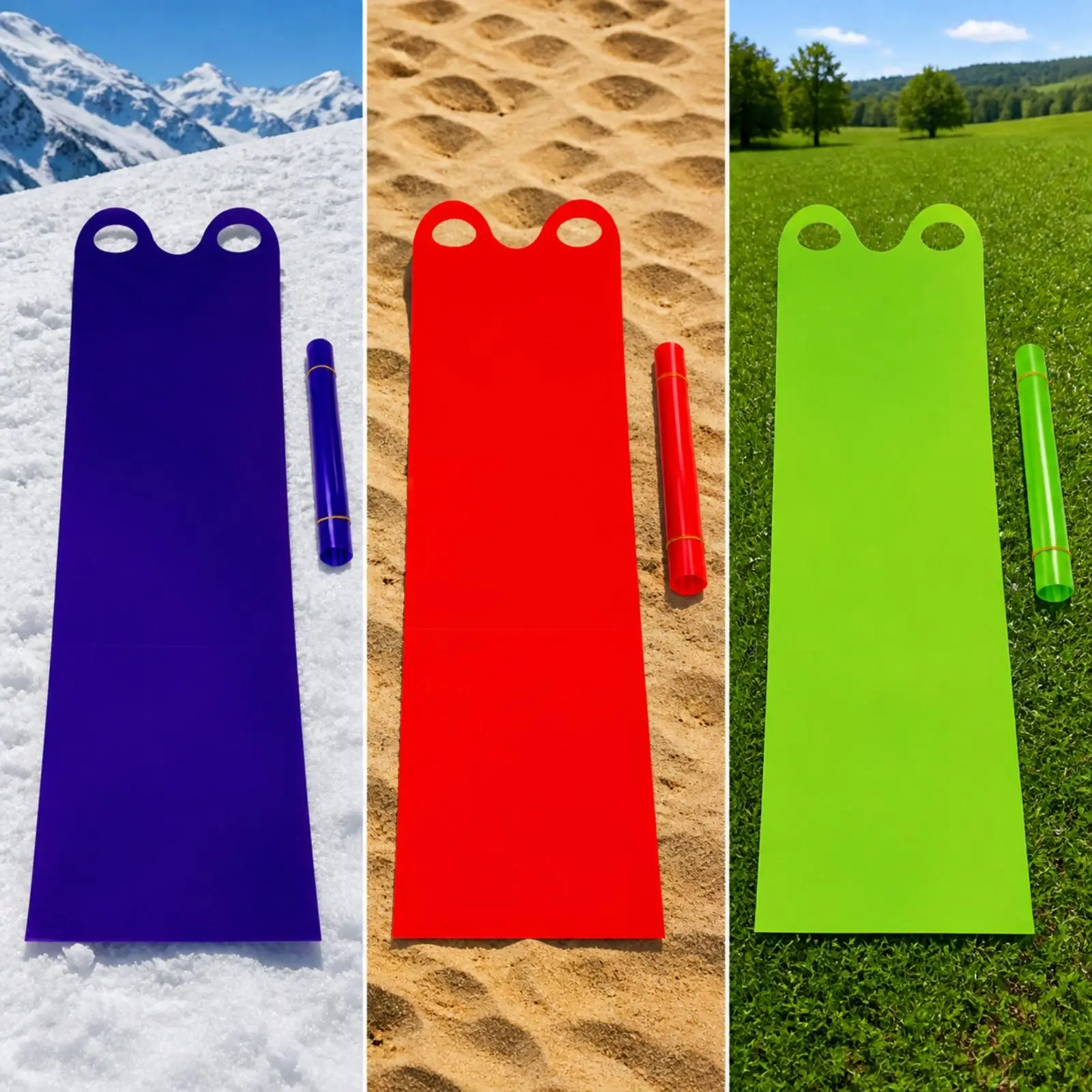 Roll Up Snow Sled Portable Sliding Mat with Hand Openings for Children Winter Outdoor Play Lightweight Compact Carry Bag
