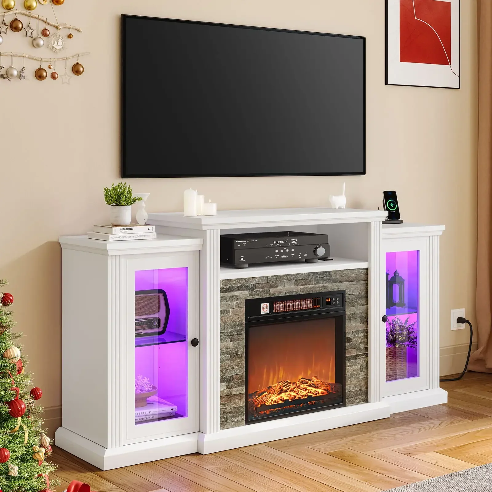 LED Fireplace TV Stand With Power Outlets & 18