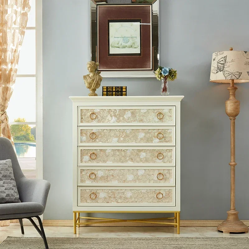Y Solid Wood Light Luxury Style Sideboard Cabinet Modern Silver White Shell Decorated Living Room Storage Cabinet