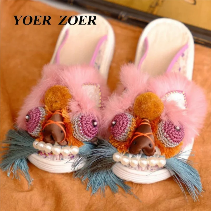 Handcrafted Customized Adult TigerHeaded Fashionable Spring Summer Hanfu Shoes with Thousand-Layer Sole Traditional Craft