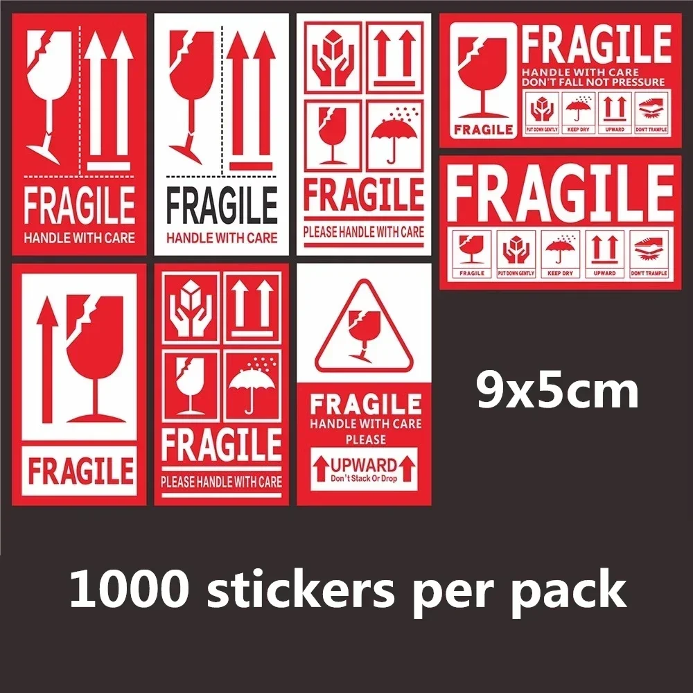 1000 Stickers 5x9cm English FRAGILE HANDLE WITH CARE Express Logistics Transport Outer Packaging Autohesion Label Paper