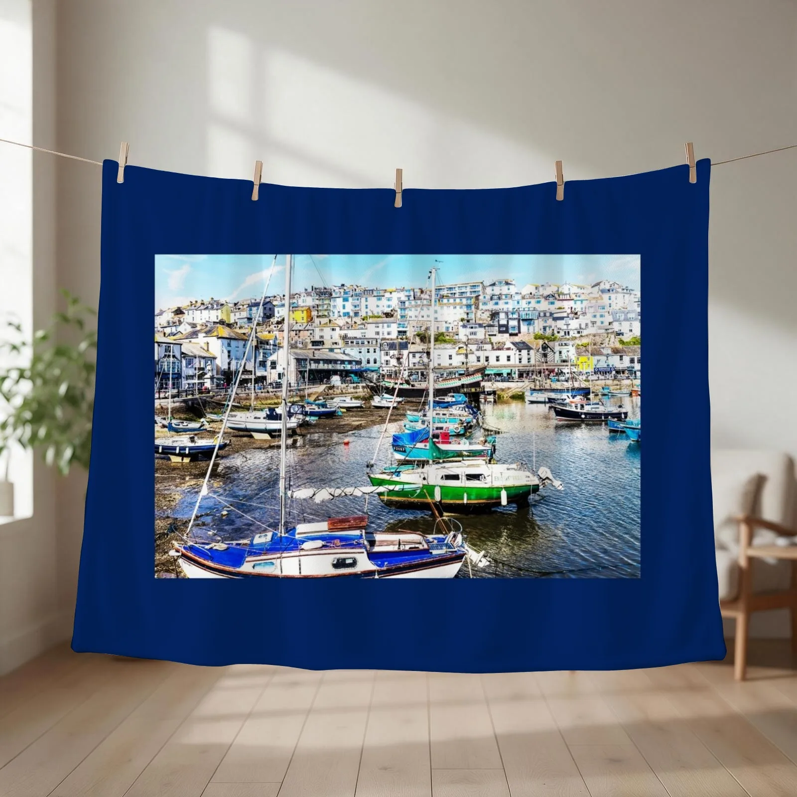 Brixham Harbour, Devon Throw Blanket couch cozy soft plush fuzzy picnic outdoor blanket