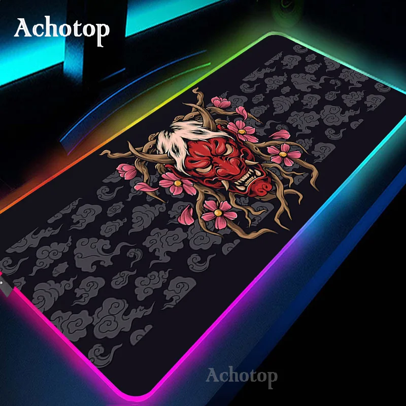 

Oni Warrior Large Gaming RGB Mouse Pad Japanese Samurai Table Desk Mat LED Mousepad Gamer XXL 90x40cm Carpet Keyboard Mouse Mats