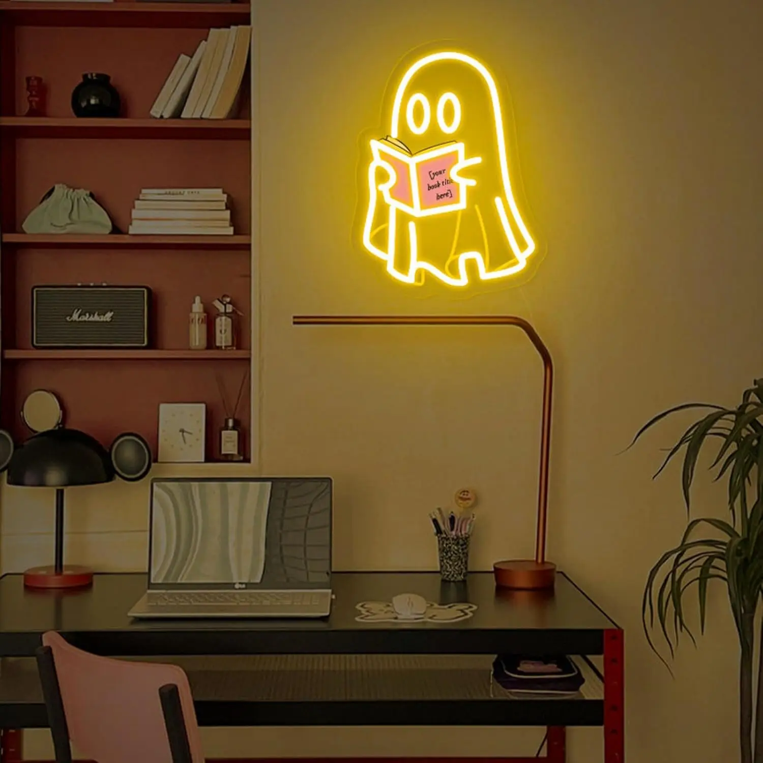 

Cute Ghost Reading Neon Sign for Wall Decor USB Powered Led Lights Whimsical Decor for Home Study Room Neon Light for Reading