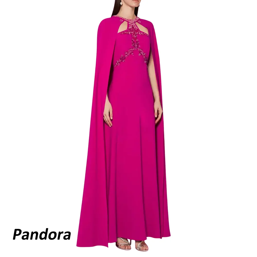 

Pandora Beaded O Neck Evening Gown Ankle Length A-Line with Back Shawl Women's wedding Banquet Party Dress