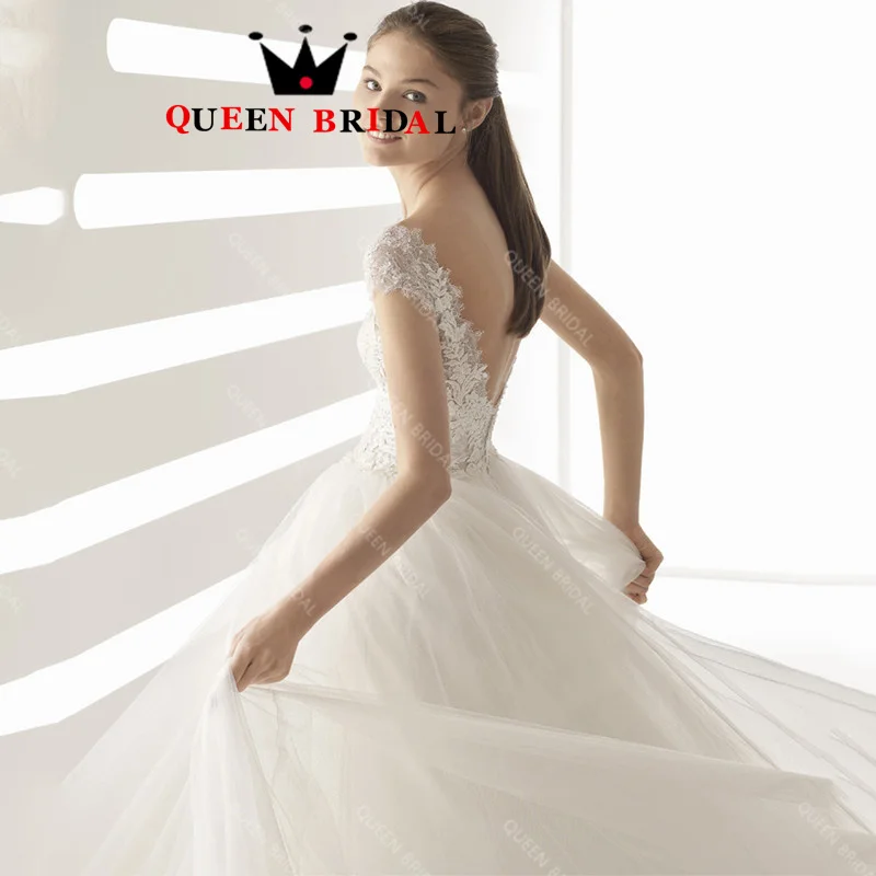 Elegant Tulle Appliques Lace Wedding Dresses 2023 New Scalloped Neck Backless A Line Bride Gowns Vestido De Noiva Custom L65W