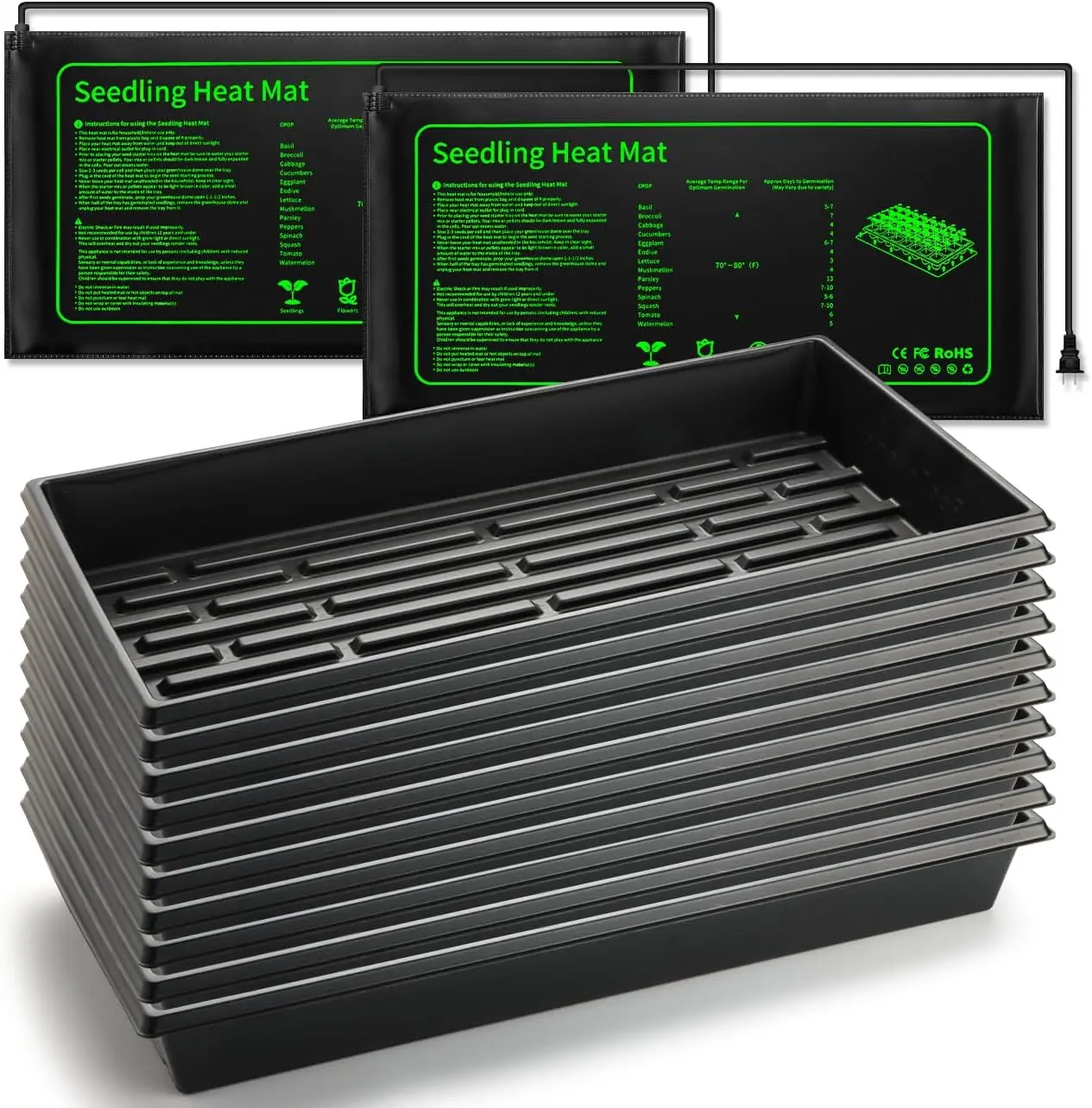 

Seed Starter Kit 10-Pack 10x20.5' Trays with 2 Heat Mats for Indoor Gardening