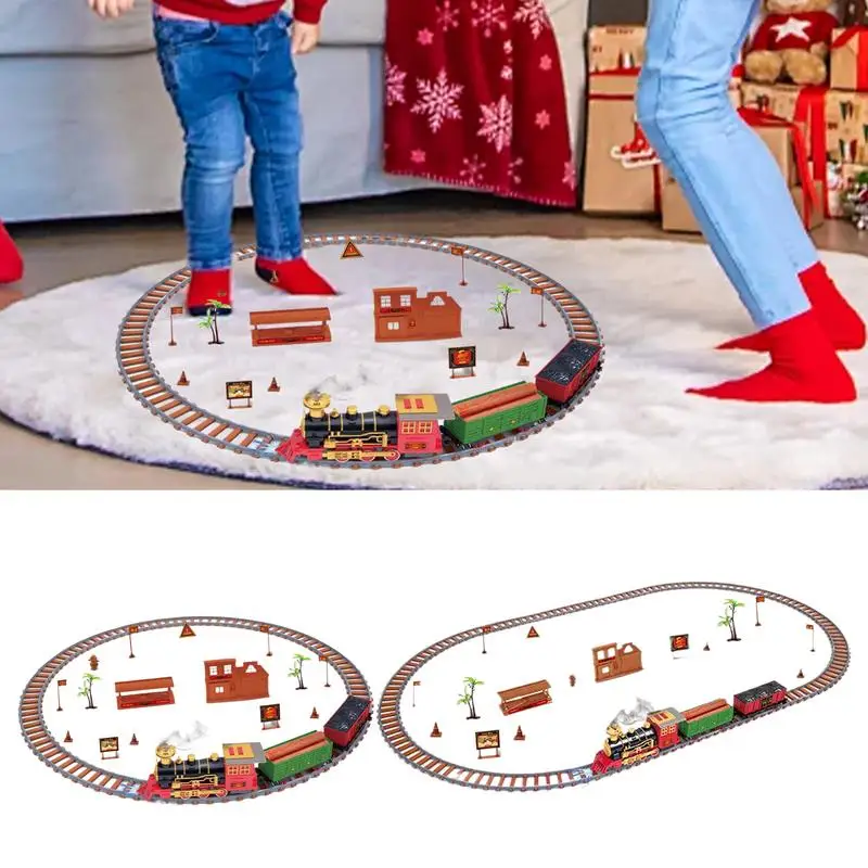 Christmas Train Set Christmas Electric Railway Track Toy With Fog Battery Operated Train Track Playset Locomotive Engine Play