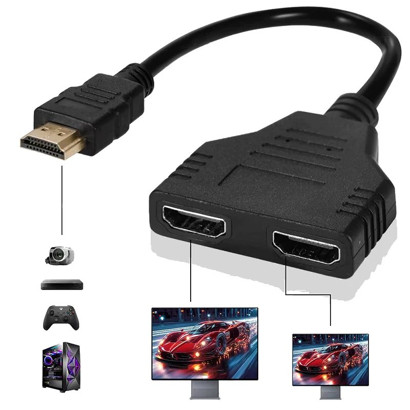 1080P HDMI-kompatibles Splitterkabel 1 Eingang 2 Ausgänge Stecker auf Dual-Buchse Adapter für Laptop, TV, Monitor, PC, DVD, Projektor Adapterkabel