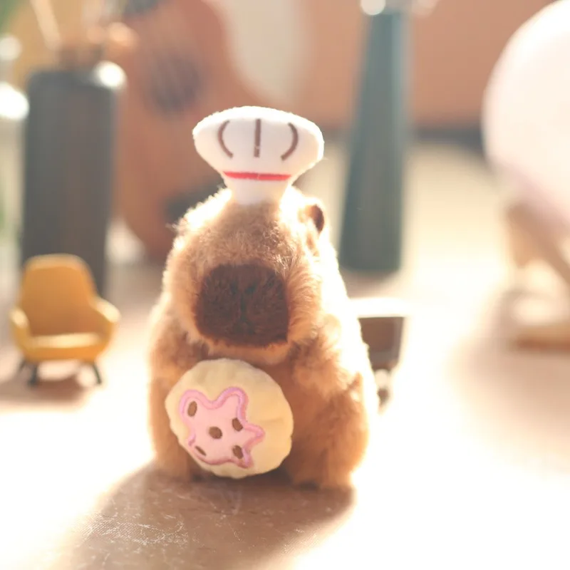 Stuffed Animals Plush Capybara Keychain Kawaii Exquisite Soft Chef's Hat Creative Brithday Gift for Best Friend or Children