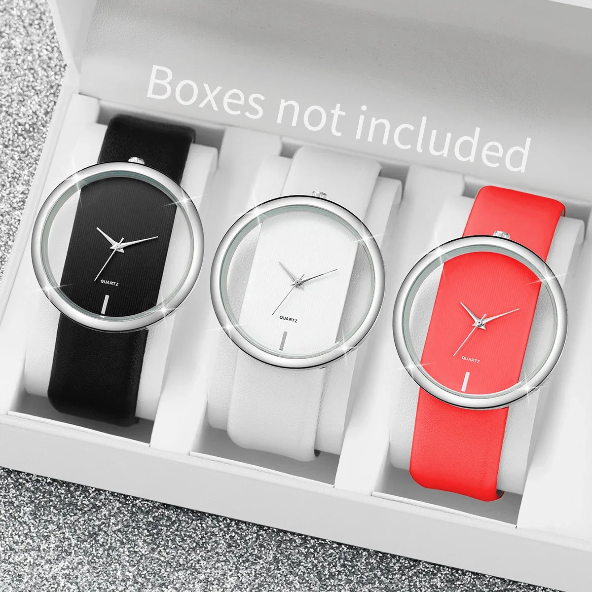 2026 Simple and Transparent Creative Cutout Fashionable and Dignified Leather Belt Couple Quartz Watch