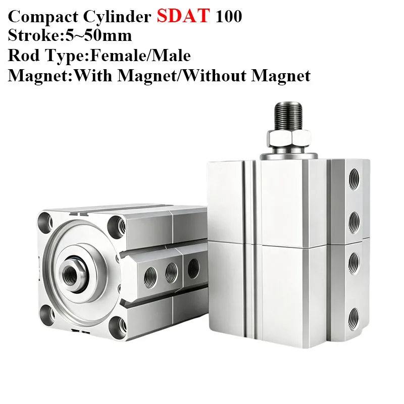SDAT100 100mm Bore 5 to 50mm Stroke Duplex Type Double Acting High Force Tandem Pneumatic Air Cylinder
