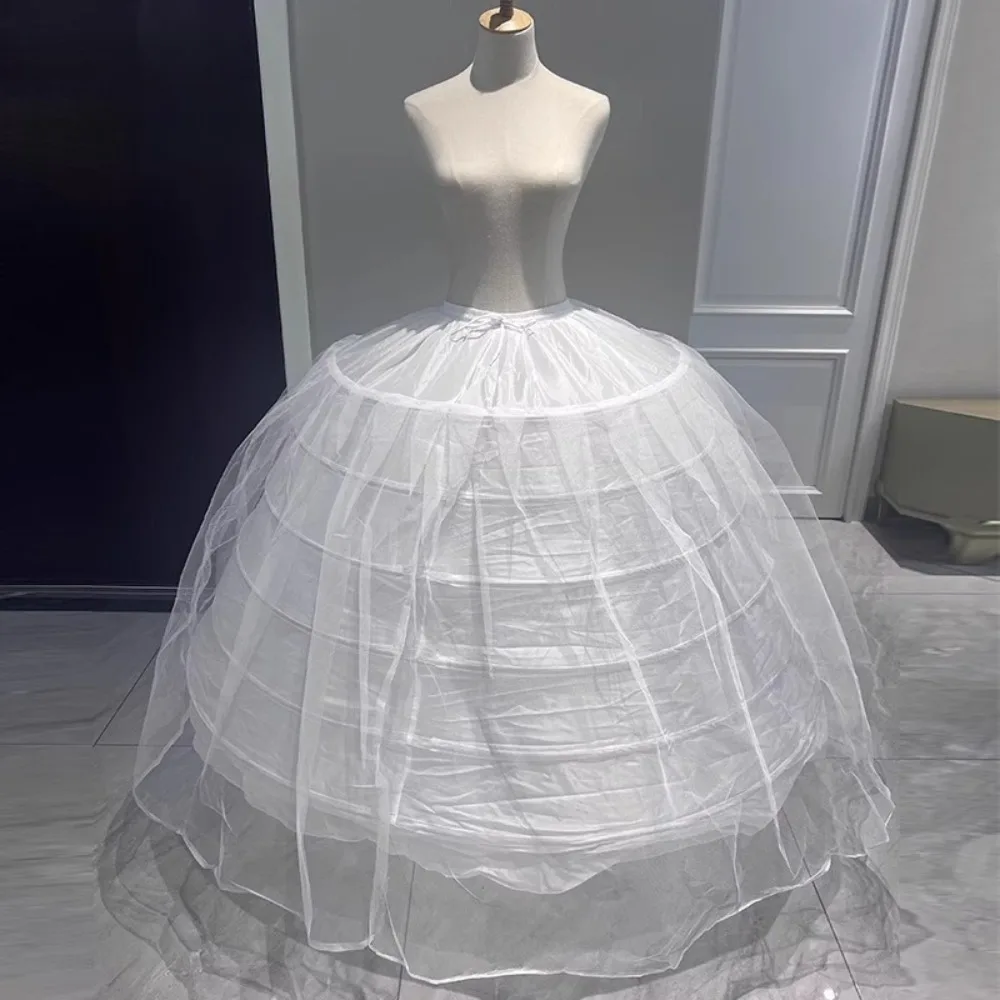 White Extra Full Bridal Crinoline Petticoat 6‑Hoop 1‑Layer Tulle Long Underskirt for Wedding Gown Wedding Accessories