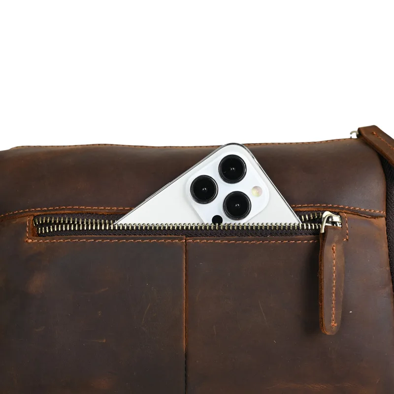 2024 New Luxury Crazy Horse Skin Men\'s Handbags Cow Genuine Leather Male Shoulder Bag Real Natural Leather Crossbody Bag