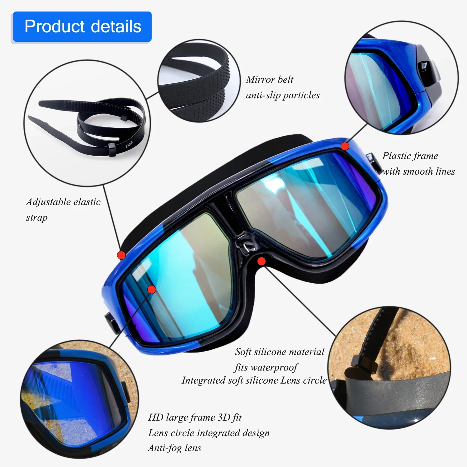 Adjustable Swimming Glasses Women and Men Myopia Waterproof Anti-Fog Goggles Set Acetate Blue Polycarbonate