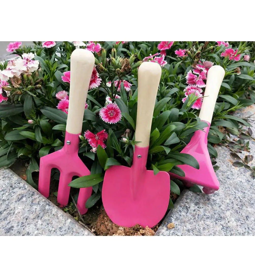 4pcs-cartoon-flower-kids-garden-watering-can-wood-handle-shovel-pink-planting-watering-can-garden-planting-tool-set