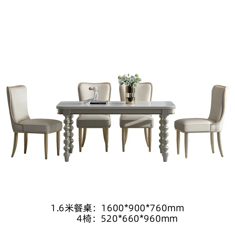 طاولة طعام من الخشب الصلب ذات لوحة صخرية خفيفة فاخرة للمنزل الأمريكي بتصميم إبداعي شبكي أحمر مستطيل