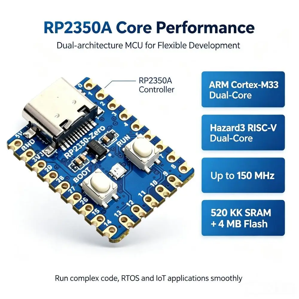 TISHRIC RP2350-Zero USBC Mini Development Board PICO DIY Adapter for RaspberryPi Microcontroller PICO Module Dual-Core 4MB Flash