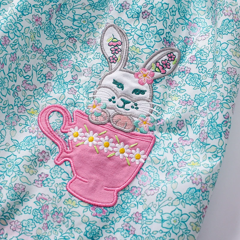 Little maven Baby Girls 2025 New Summer Kids Clothes Children's Clothing Embroidered Cartoon Rabbits Flowers Dresses 2-7 Years