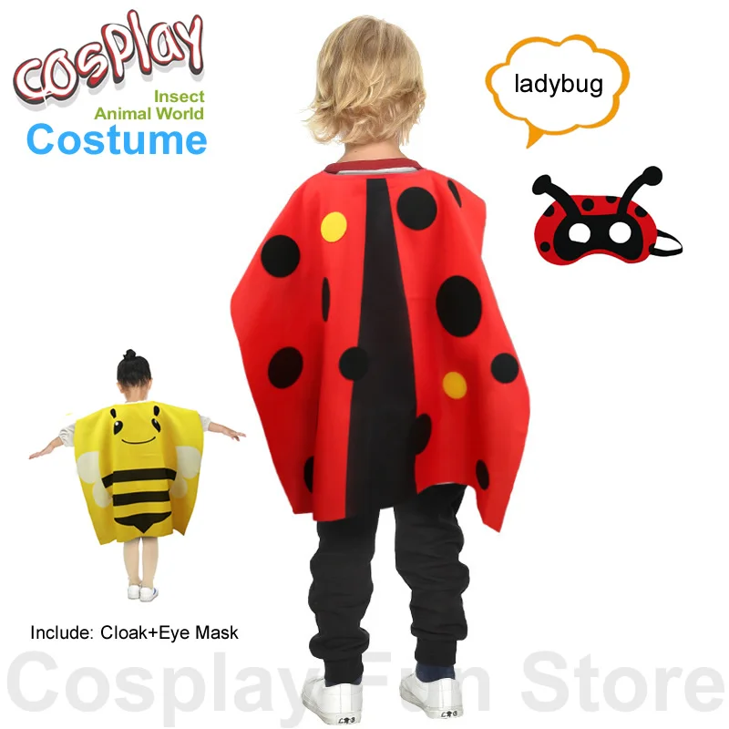 

Kids Cosplay Ladybug Bee Butterfly Costume Cloak Mask Set Kindergarten Children's Party Performance Prop Eye Mask Festival Party