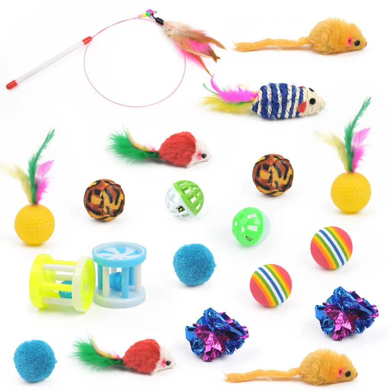 Kitten Toys Variety Pack-Pet Cat Toy Combination Set Cat Toy Funny Cat Stick Sisal Mouse Bell Ball Cat Supplies 20/21 Piece Set