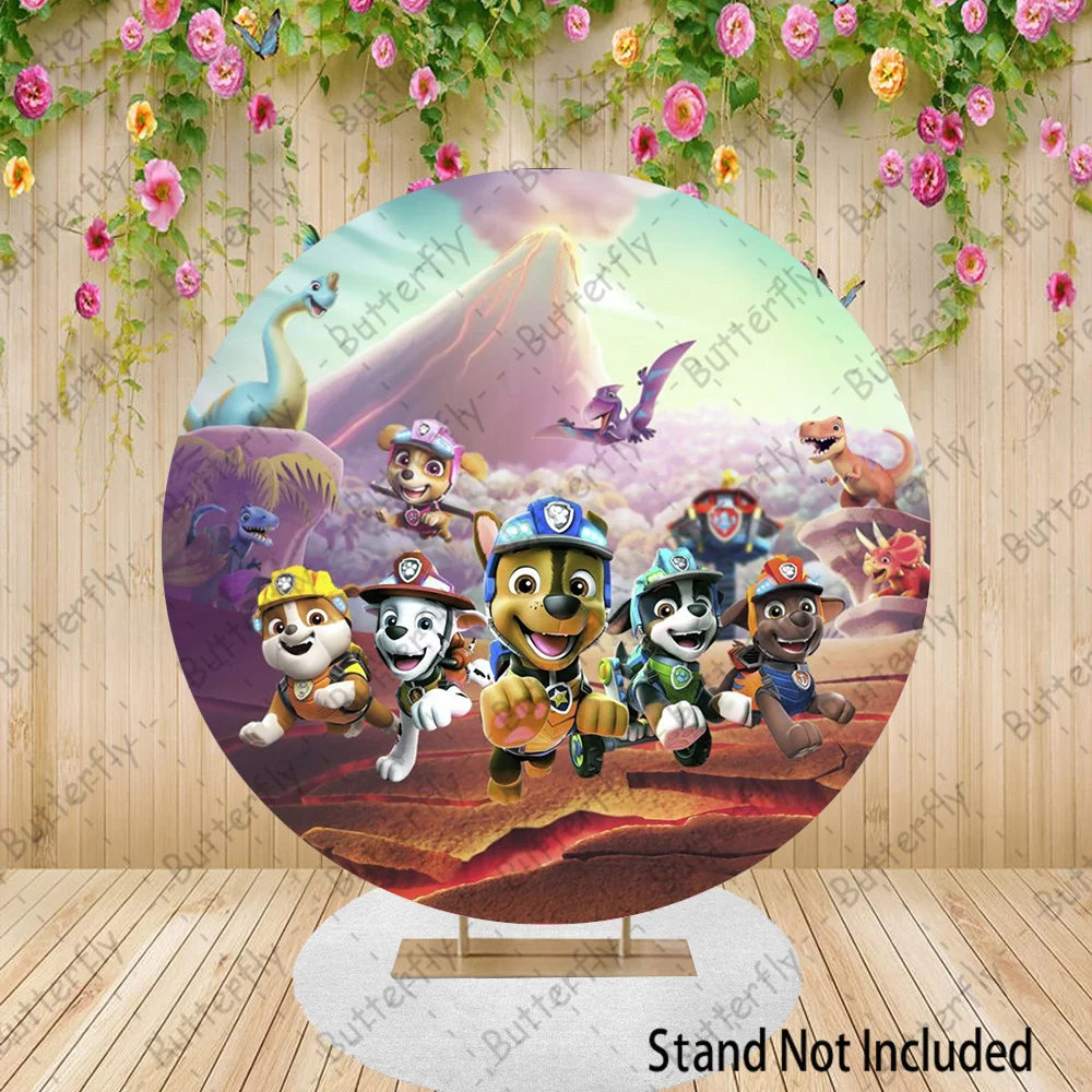 Skye Rubble Marshall Zuma Ryder Rubble Birthday  Dog Backdrop Paw Patrol Cartoon Round Photography Baby Shower Background Banner