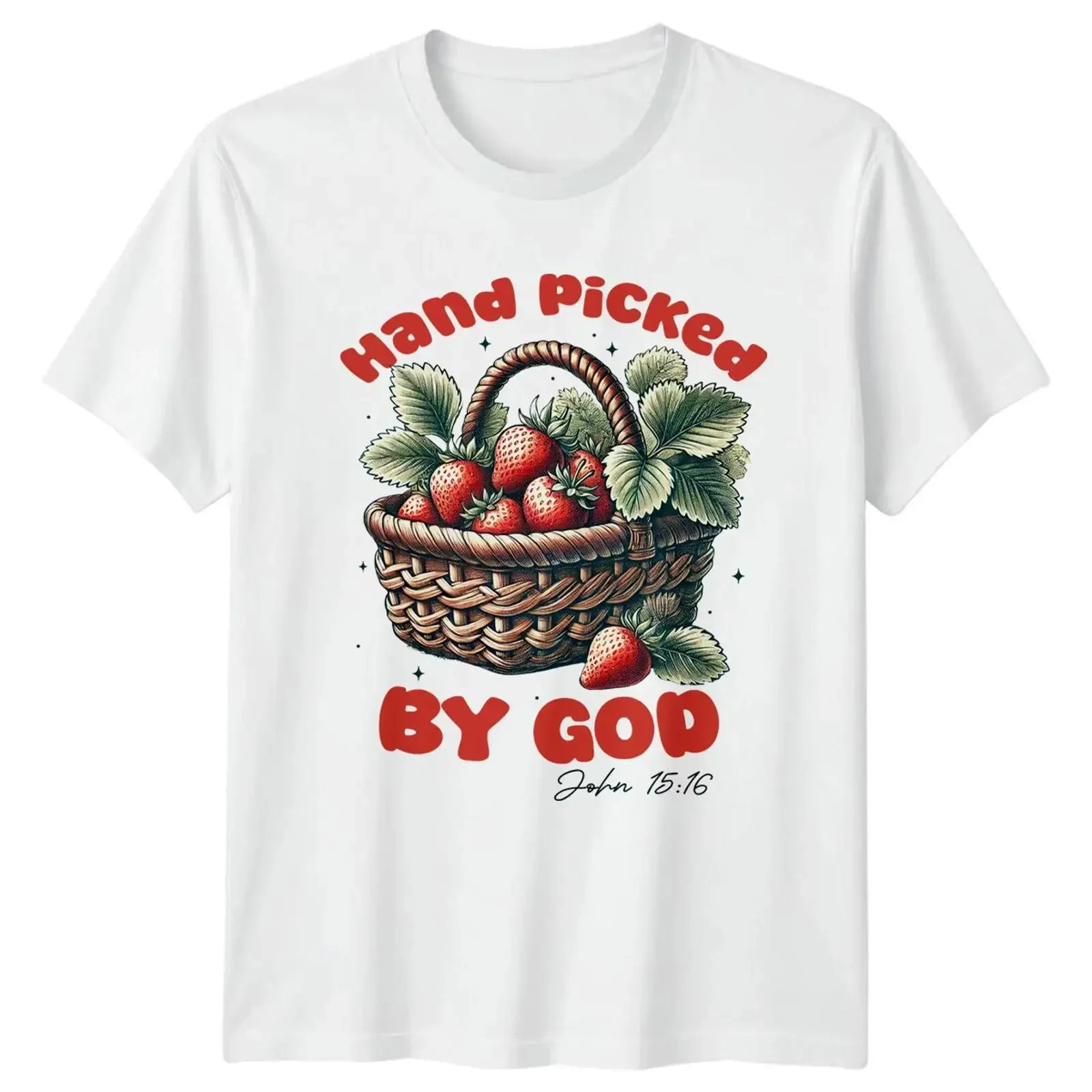 Camiseta Retro Hand Picked By God Strawberry Basket, estilo vintage lavado, ligeramente cómoda, unisex, informal, ropa de diseñador