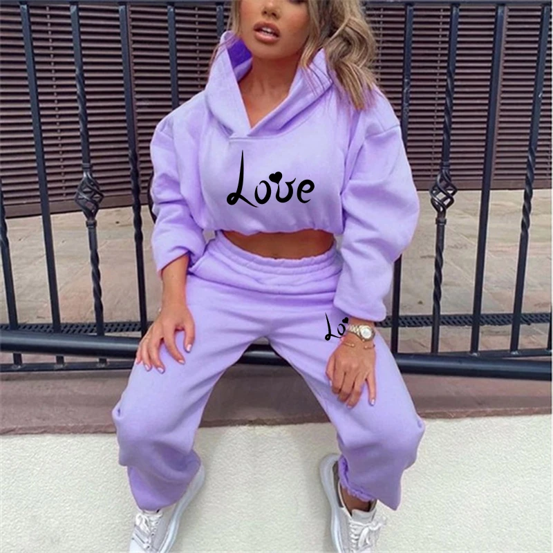 Womens Love Print Hoodie + Sweatpants 2-piece Sweat Suits Tracksuits Jogging Sports Suits Baseball Uniforms Track Suits Jogger