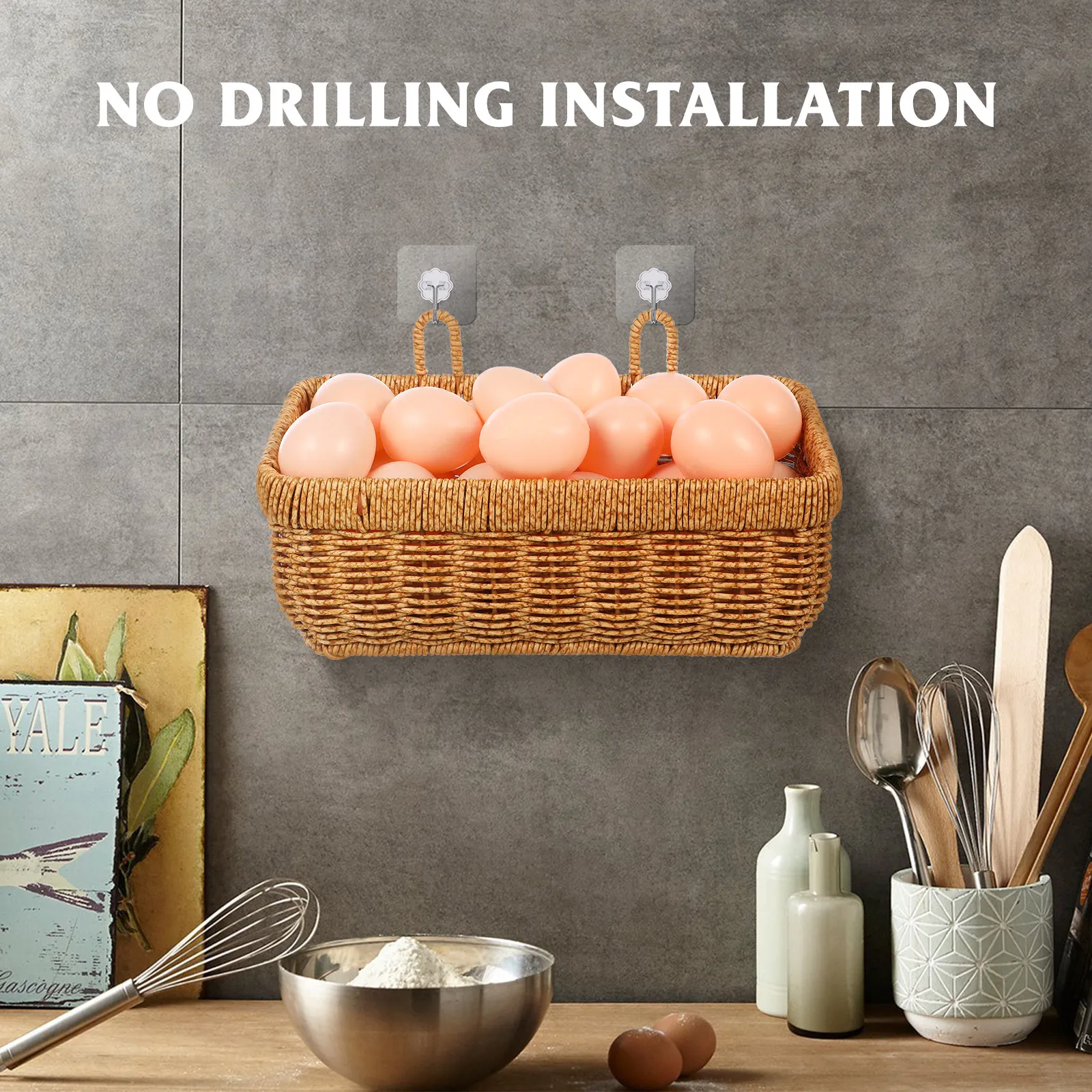 

Подвесная плетеная корзина для хранения на кухне, органайзер из ПП и железа, в деревенском стиле, для овощей, фруктов, чеснока, имбиря, настенная