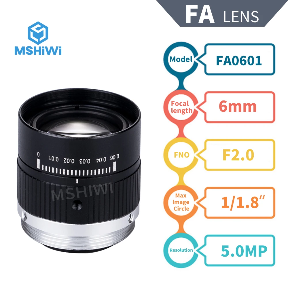 Imagem -02 - Lente Focal Fixa 12 16 25 35 50 75 mm fa Lente 5mp f2 1.8 Lente de Visão de Máquina C-monte para Inspeção Vigilância Industrial