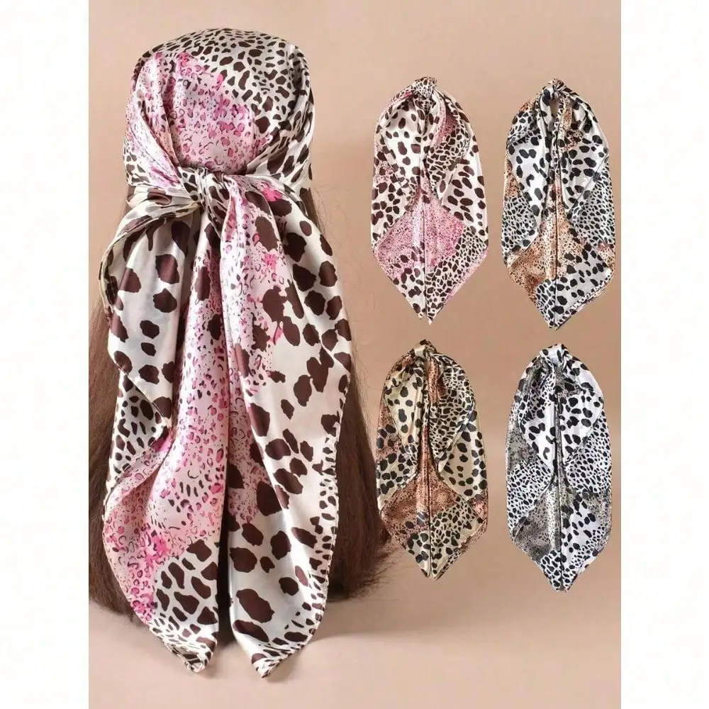 

1pc Women's Leopard Spot Print Large Bandana, Animal Print Scarf, Versatile And Warm Headband,