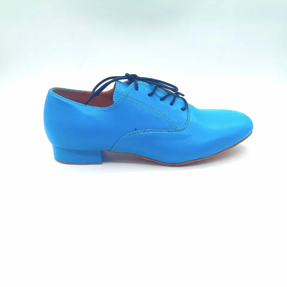 Practice Men Latin Dance Shoes Leather Suede Salsa Ballroom Shoes Blue 2.5cm Heeled Sneaker Party Dance Shoes Samba Chacha Shoes