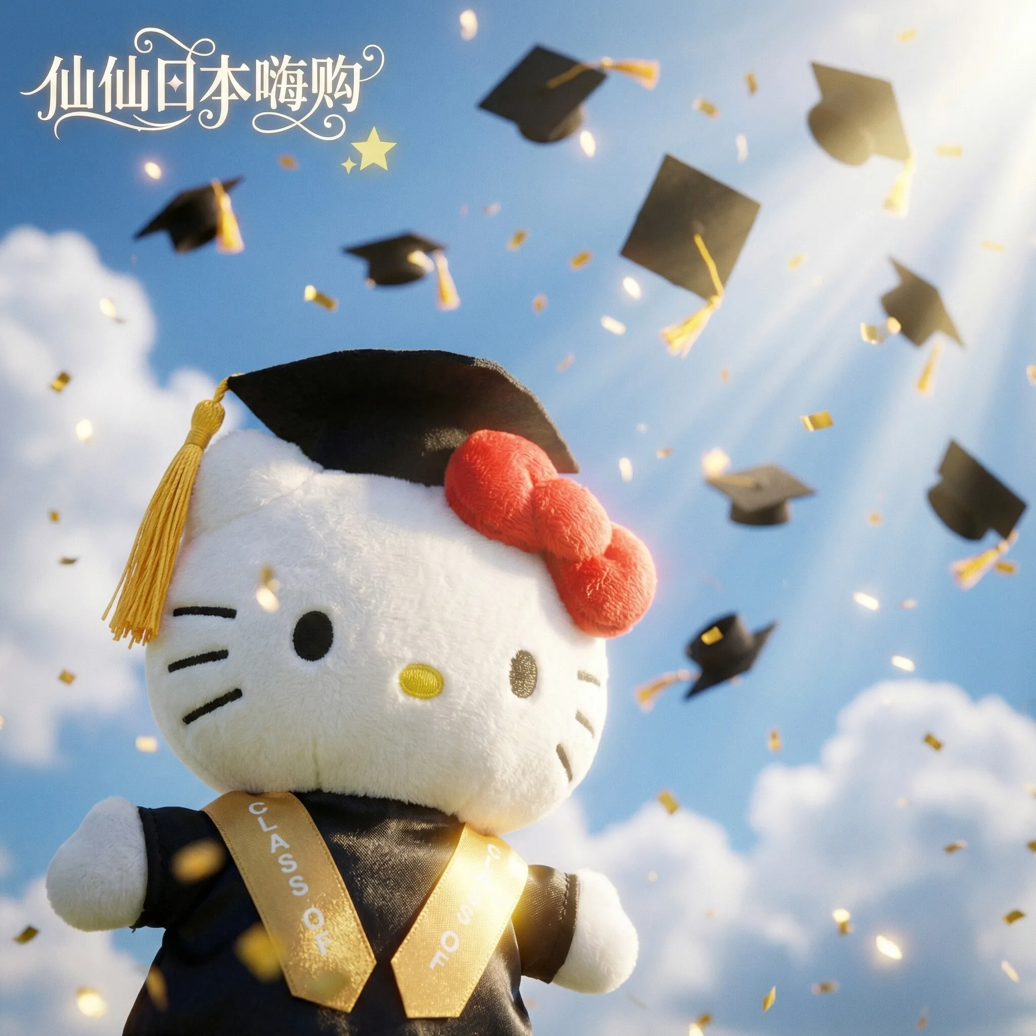 

Sanrio Hello Kitty Fashion Graduation Gown Plush Doll Set Cute Cartoon Stuffed Toy Keychain Gift for Students Kids