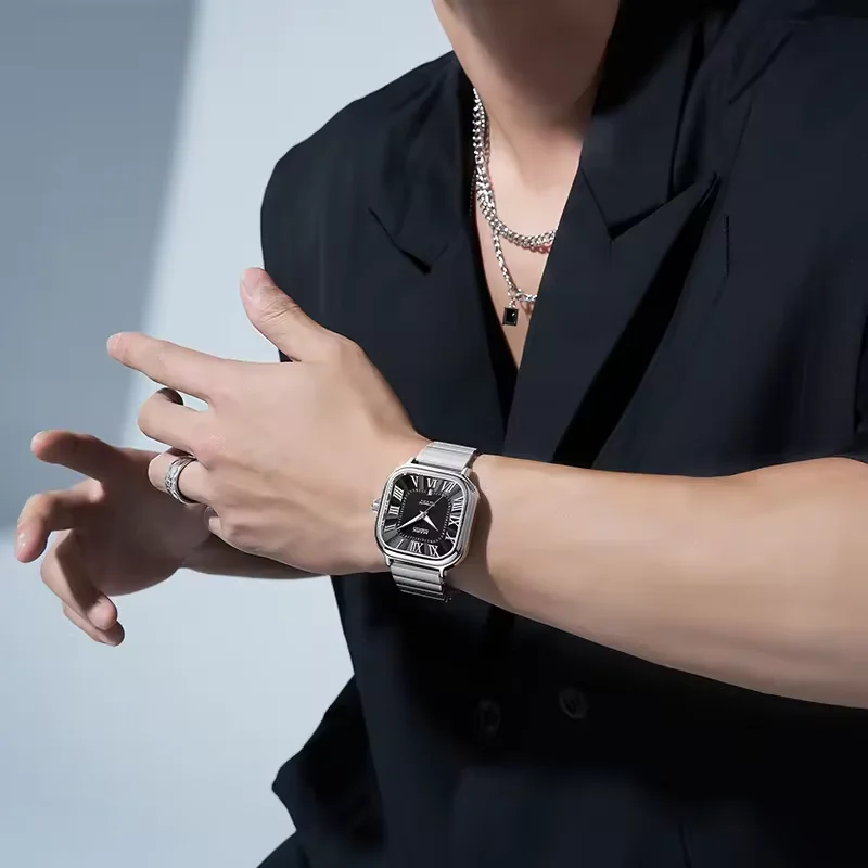 New Luxury Stainless Steel Automatic Watch for Men Mark Fairwhale Square Luminous Hands Water Resistant relojes para hombres