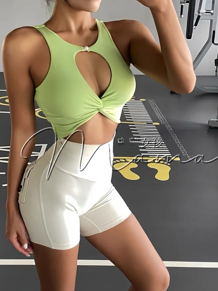 Treasure Girl Knot Design Hollow out Yoga Top Women's Fitness Running Backless Gym Sports Vest Moisture Wicking Quick Dry Nylon