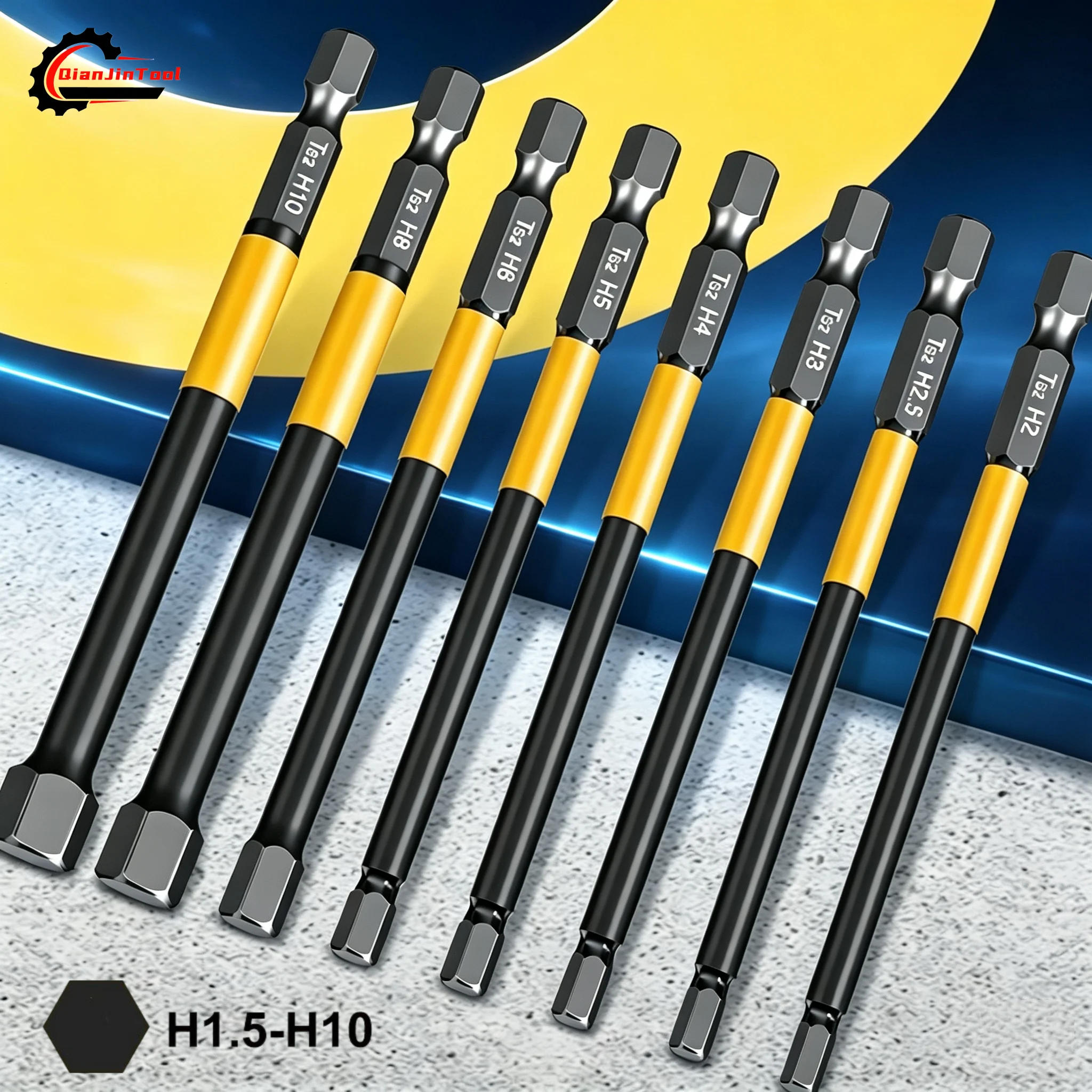 Sechskant-Schraubendreher-Bit-Set, Inbusschlüssel mit magnetischer Spitze, 50/100/150 mm, H1,5-H10, metrischer Sechskantschlüssel, Reparaturwerkzeug für elektrische Schlagschrauber – Detail 1
