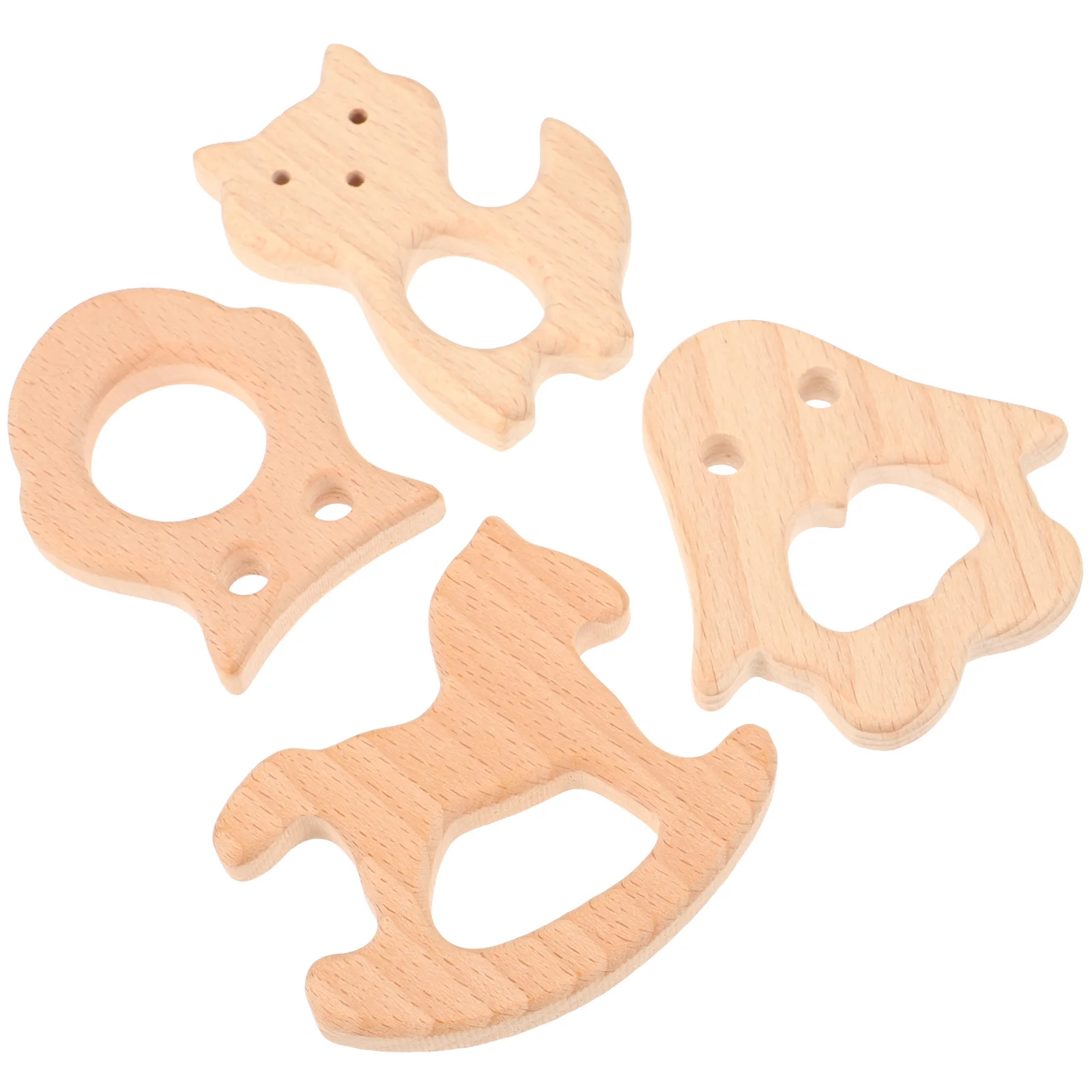 4Pcs Holz Baby Beißring Natürliche Holz Tier Formen Beruhigende Säuglings Zahnfleisch Schmerzen Relief Pinguin Eule Katze Steckenpferd