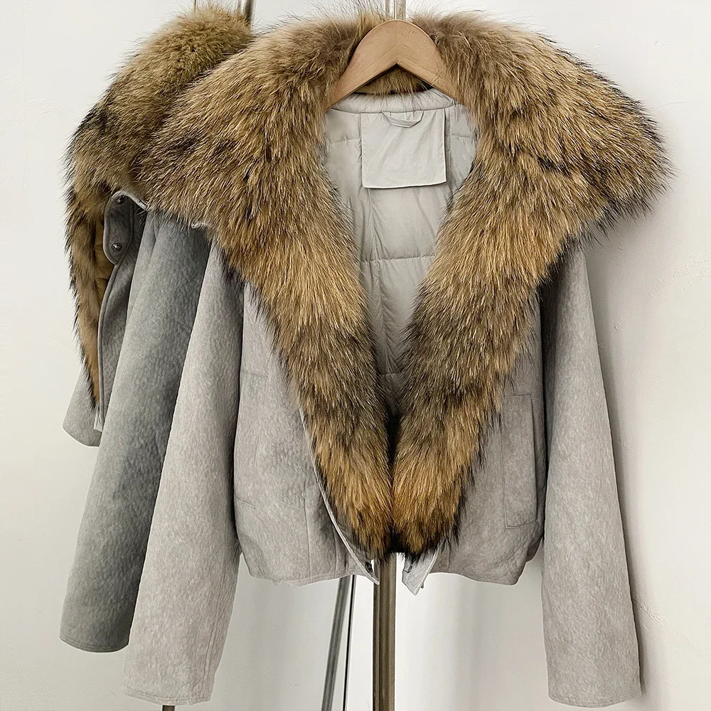 OFTBUY Winter-Daunenmäntel und -Parkas für Damen, locker geschnitten, mit großem Naturfellkragen, Entendaunenbekleidung, dicke, kurze Pufferjacke für Frauen – Detail 17