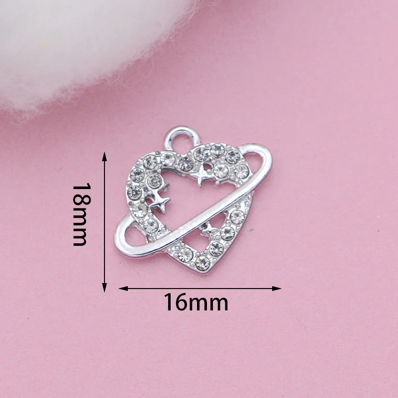 10Pcs Silver Plated Heart Planet Charms Pendant for Jewelry Making Bracelet Necklace Earrings Accessories DIY Craft 18x16mm