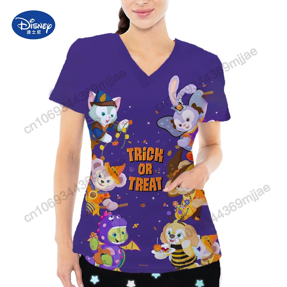 

V-neck Women's Tops for Women 2023 Nurse Uniform Disney Graphic Tee Pocket Women's Clothing Summer 2023 Novelties Korean Fashion