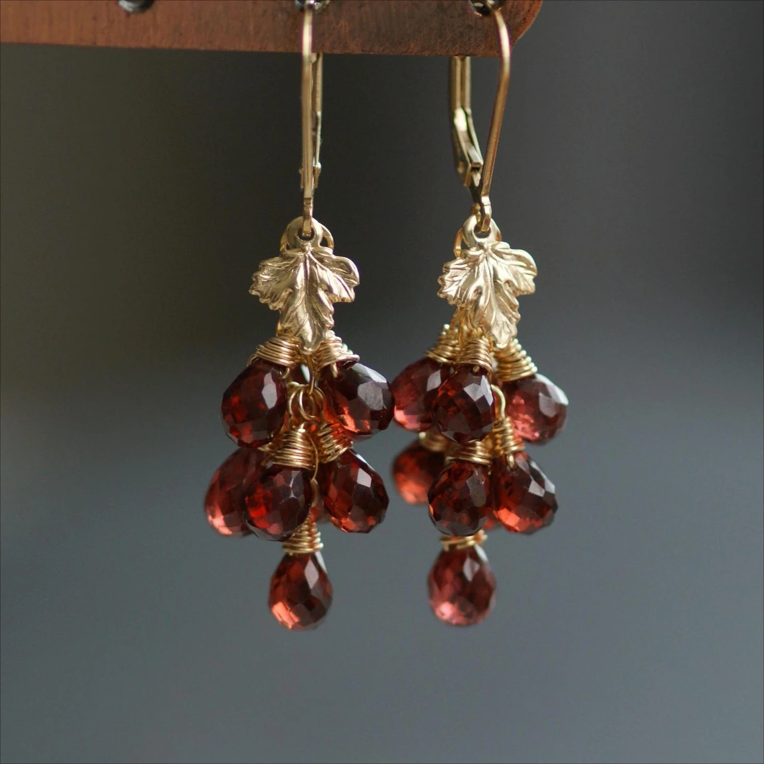 14K Gold Filled Garnet Grape Earrings Handmade Dainty Gemstone Jewelry Tarnish Resistant Earrings Gift for Women