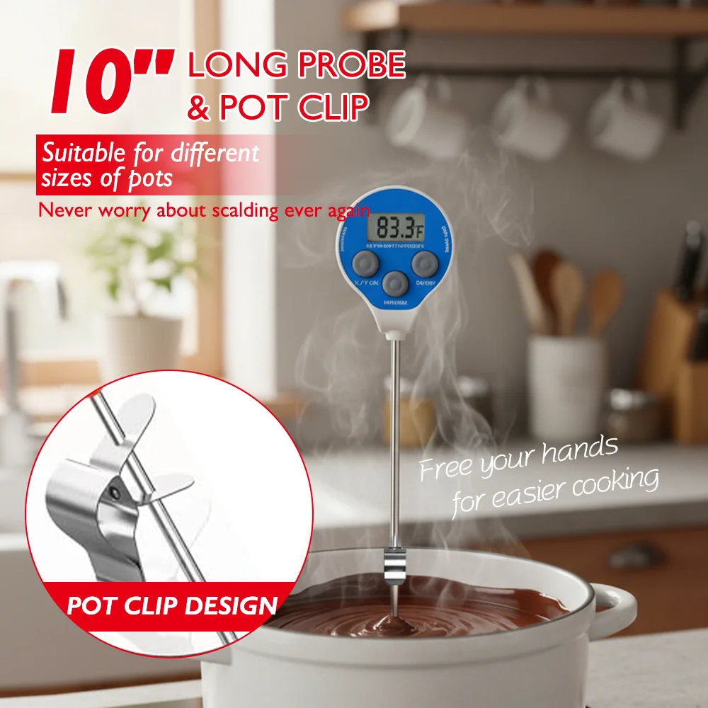 Picture 3: WENMEICE Waterproof Candy Thermometer with Pot Clip Food Cooking Kitchen Digital BBQ Thermometer Meat Cake Milk Thermometer Tool