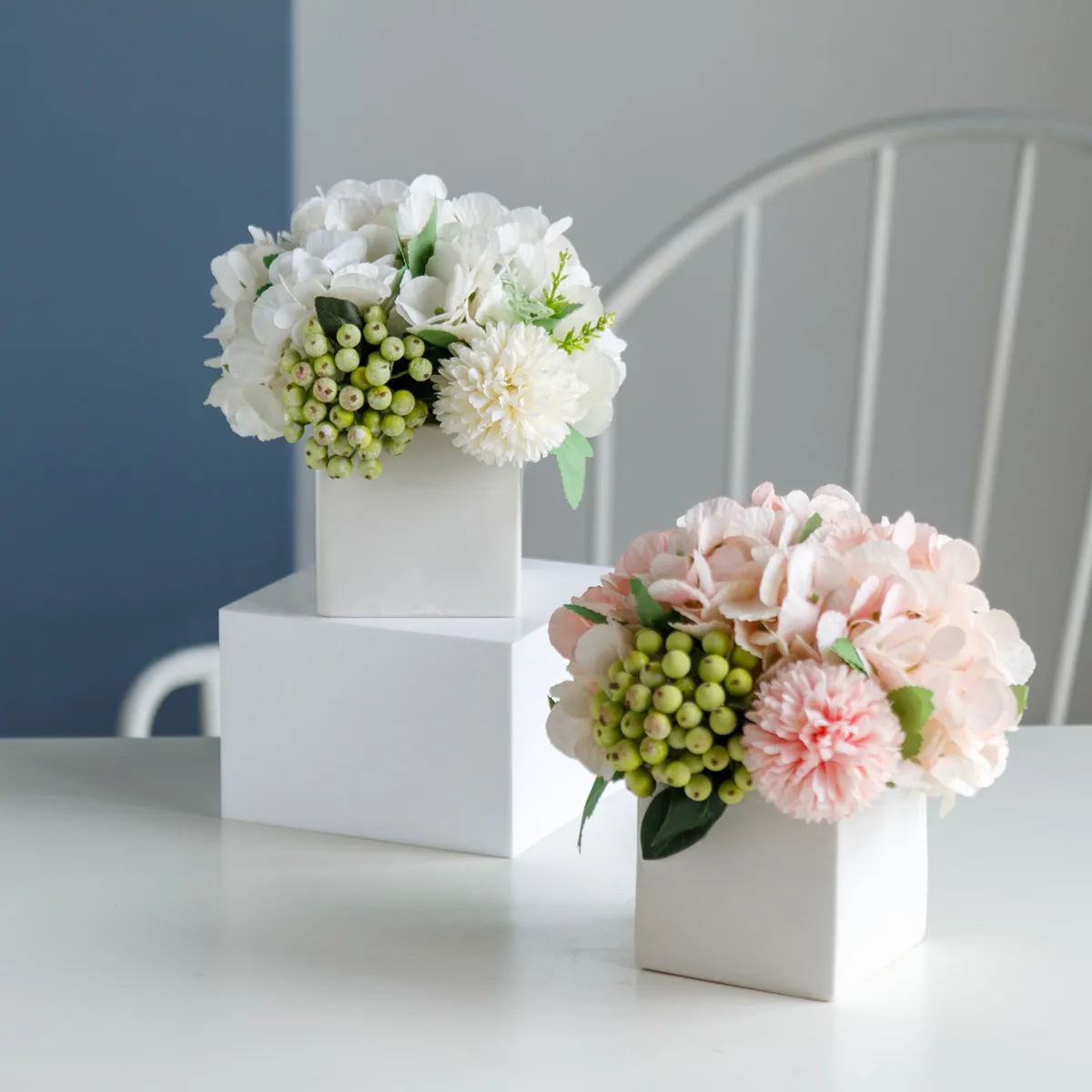 

25cm Pink Hydrangea Artificial Flower Floral Arrangement Living Room Decorative Ornaments Fake Flower Bouquet Potted Dining Tabl
