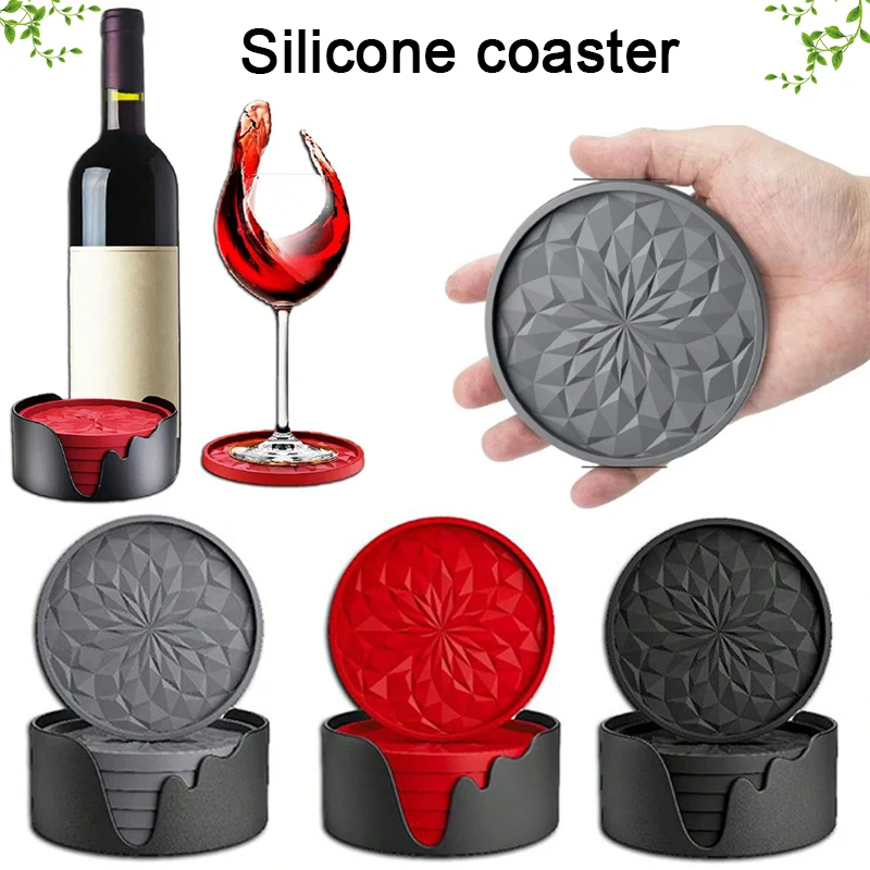 New Silicone Cup Bottom Seat Beverage Red Wine Cup Coaster with Thickened Anti Scald and Anti Slip Diamond Shaped Non Stick Tray